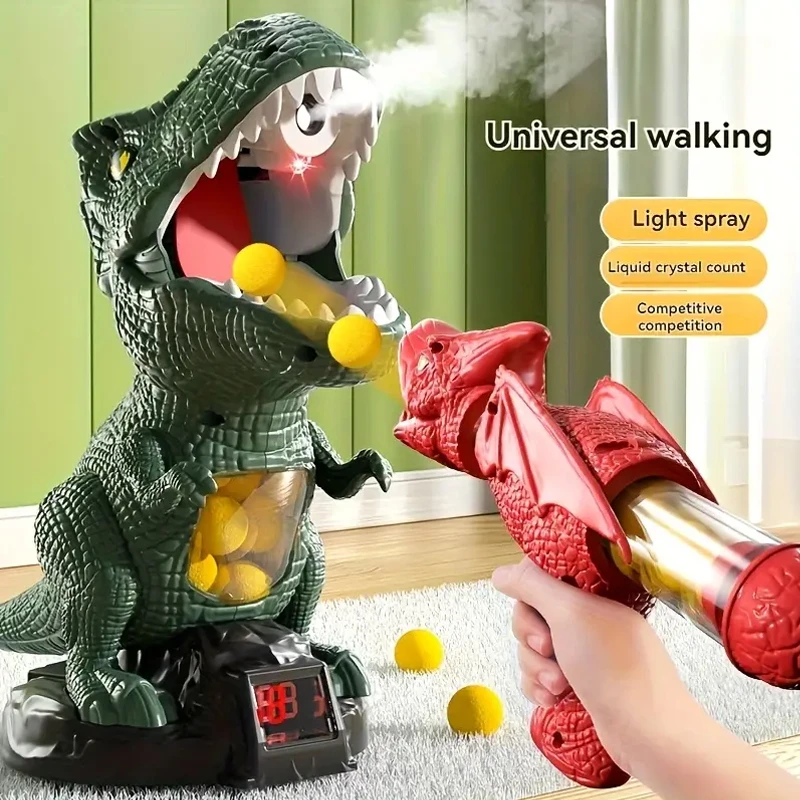 Dinosaur Shooting Game with LCD Score Display, Foam Balls, Roaring Sound & Lights, Spray Mist Dino REX Target